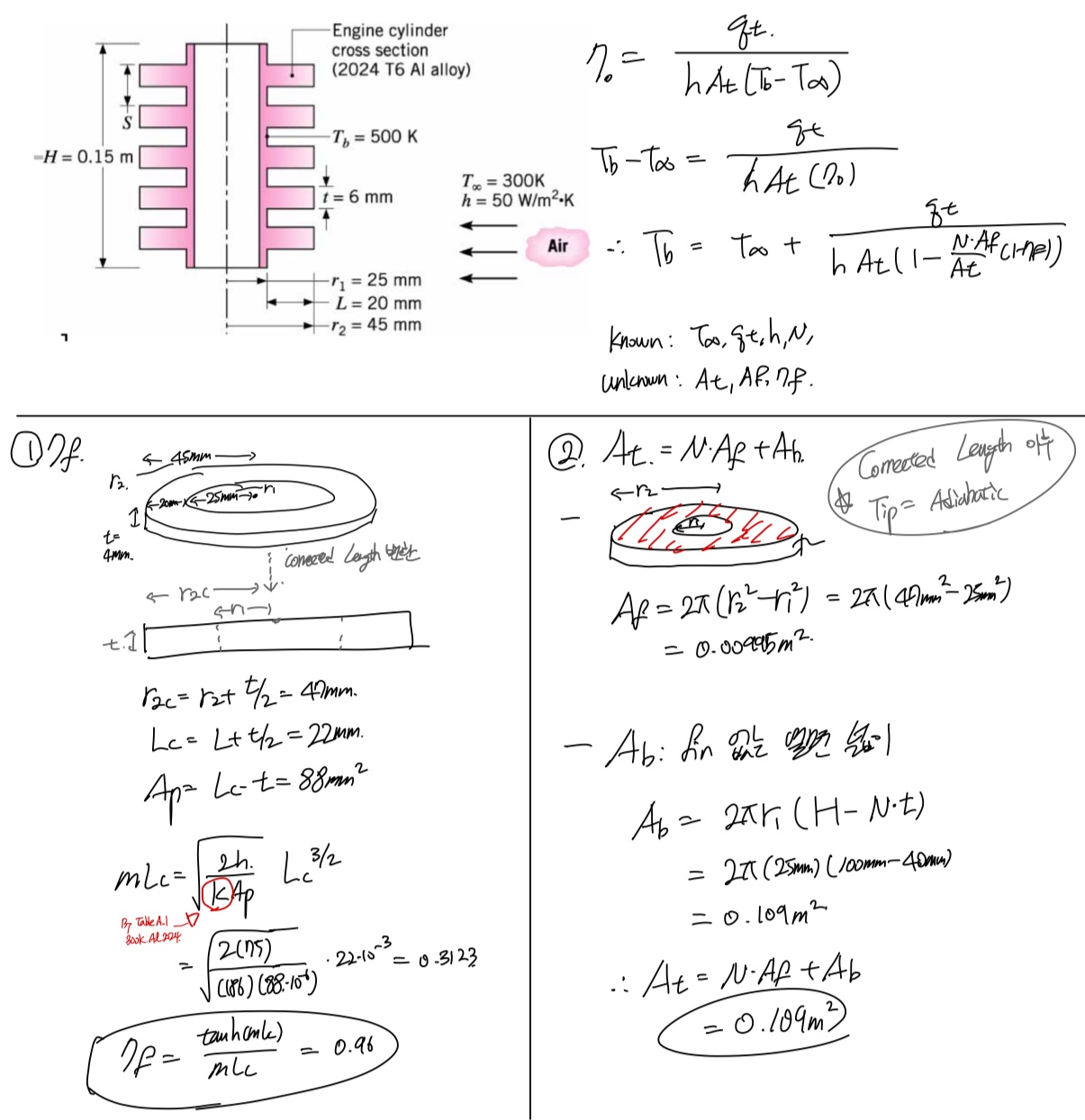 [Heat and Mass transfer] Ch 3 ,1-Dimensional, Steady-State Conduction - Overall surface efficiency